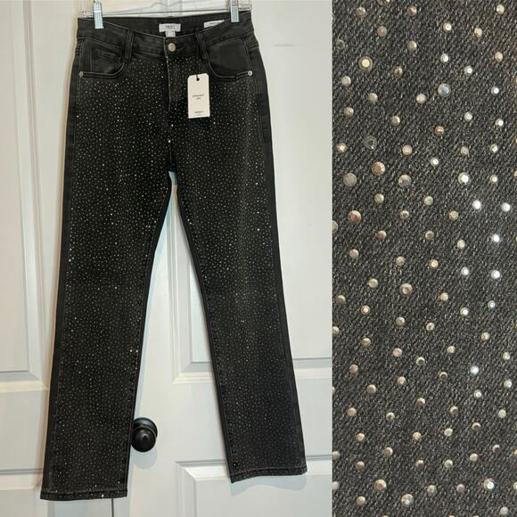 NWT Forever 21 Gray Stud Jewel Mid Rise Straight Leg Jeans 27 - Picture 1 of 11
